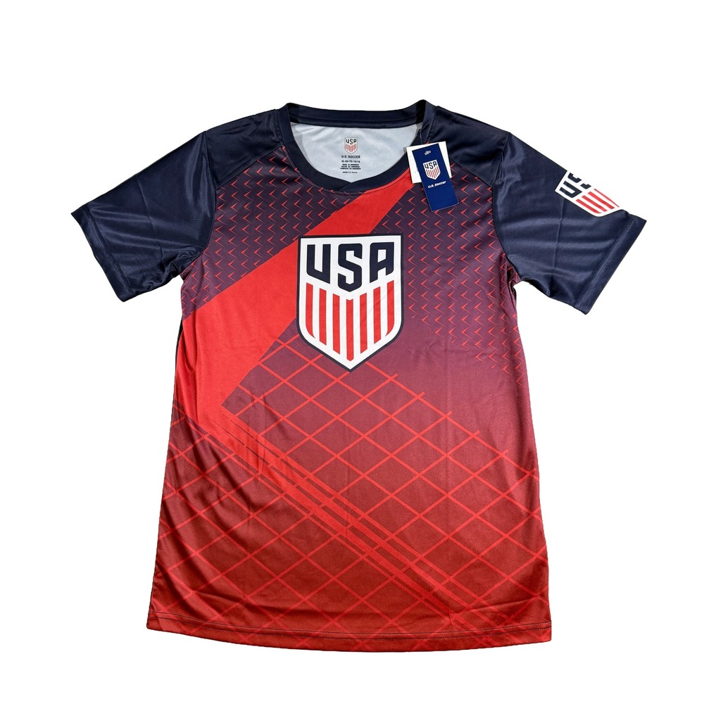 US Soccer Youth XL Jersey Shirt Red Blue Soccer Crest Short Sleeve NWT